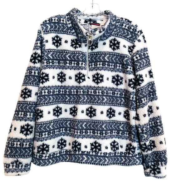 Weekending Black/White Fair Isle Sherpa Size XL 1/4 Zip Pull Over - Picture 1 of 4